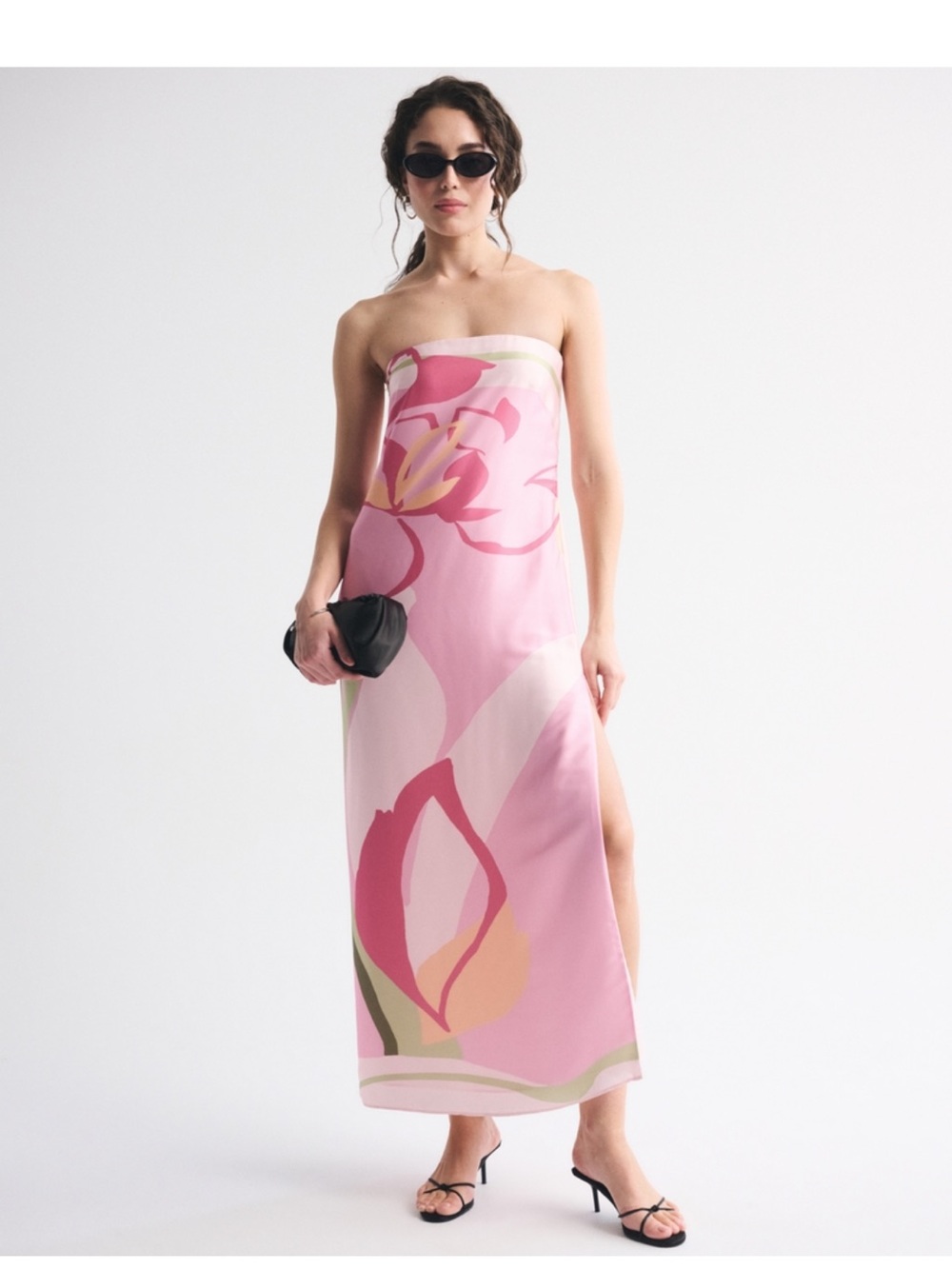 Abercrombie & Fitch Pink Floral Strapless Maxi Dress